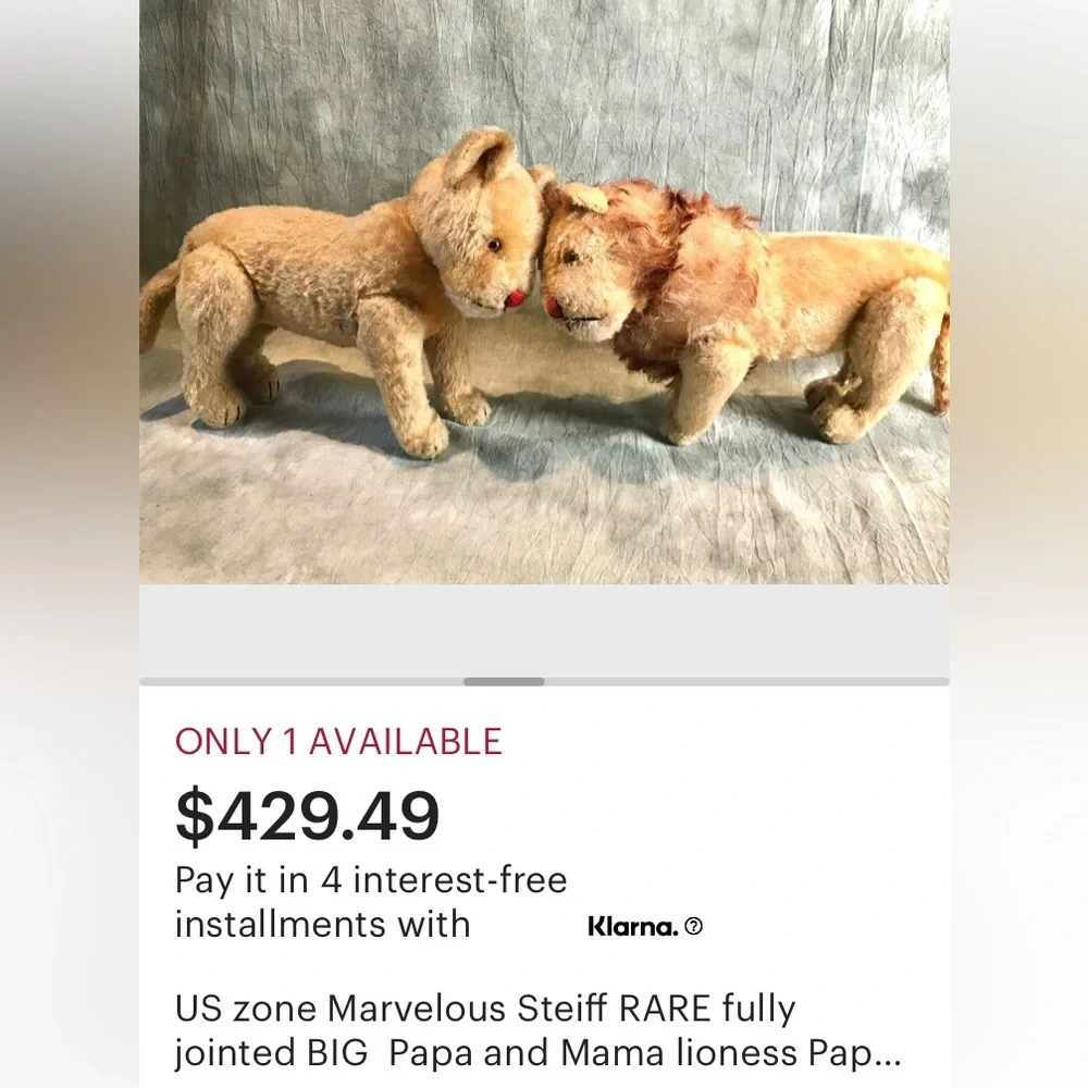 STEIFF Pair Vintage Estate Leo The Lion and Lioness JOINTED Stuffed Animal Toys - Picture 7 of 10